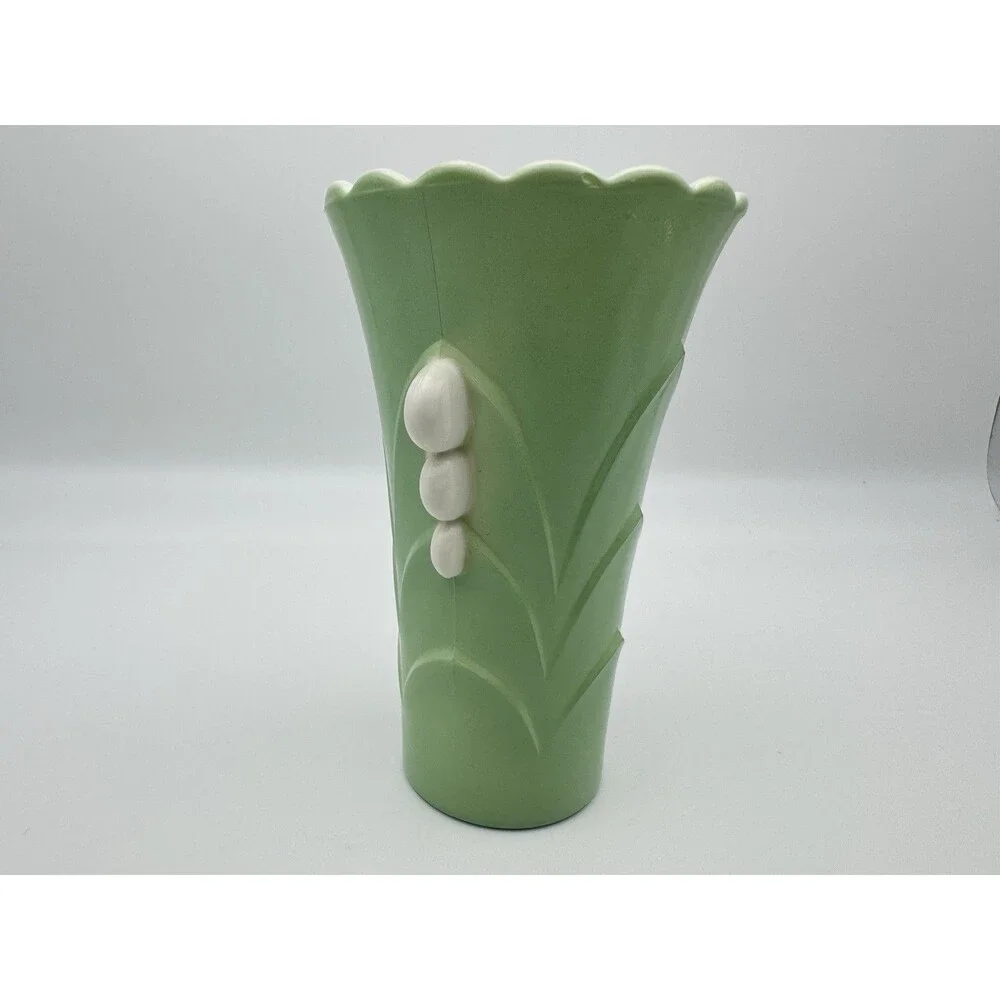 Vintage Anchor Hocking Vitrock Vase 5¼” Green & White Art Deco Uranium Glow